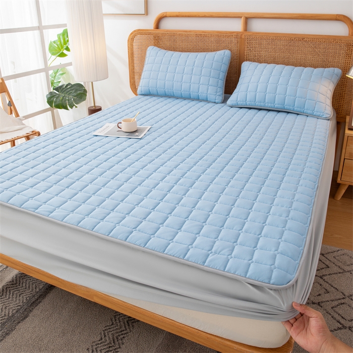 91家纺网 家纺一手货源 找家纺 拾小柒 2025新款A类原棉大豆纤维加厚床褥子床垫保护垫床笠款 天空蓝