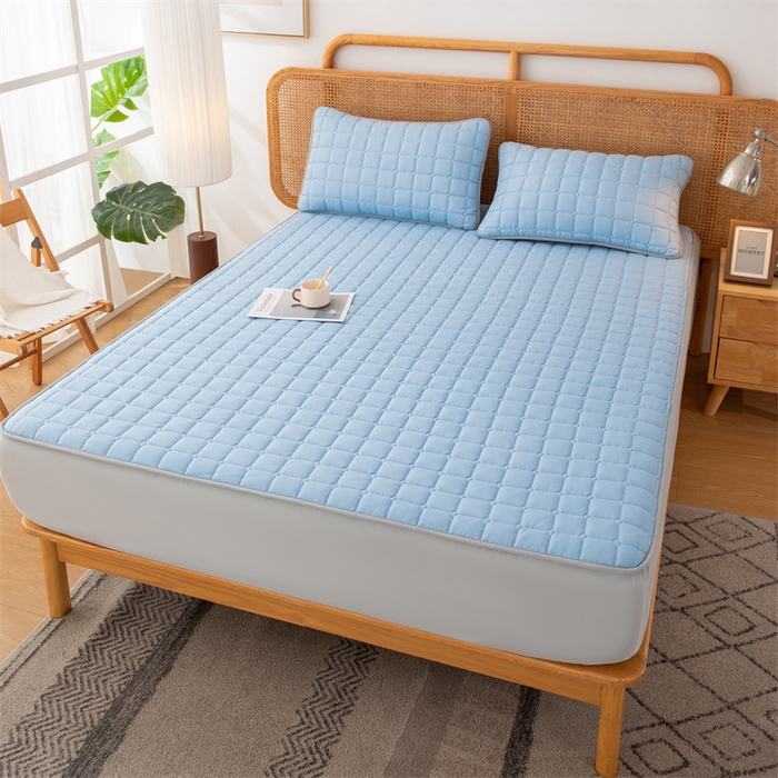 91家纺网 家纺一手货源 找家纺 拾小柒 2025新款A类原棉大豆纤维加厚床褥子床垫保护垫床笠款 天空蓝