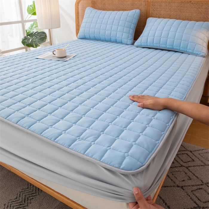 91家纺网 家纺一手货源 找家纺 拾小柒 2025新款A类原棉大豆纤维加厚床褥子床垫保护垫床笠款 天空蓝