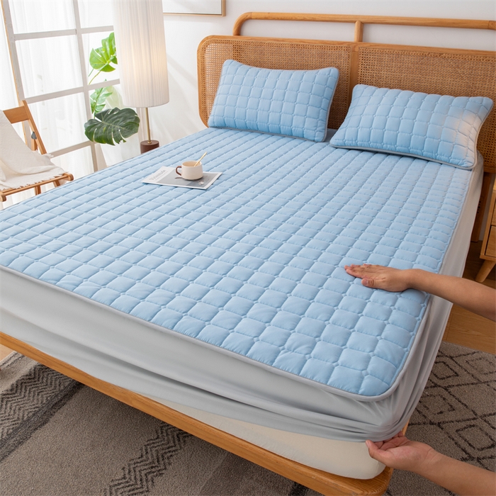 91家纺网 家纺一手货源 找家纺 拾小柒 2025新款A类原棉大豆纤维加厚床褥子床垫保护垫床笠款 天空蓝