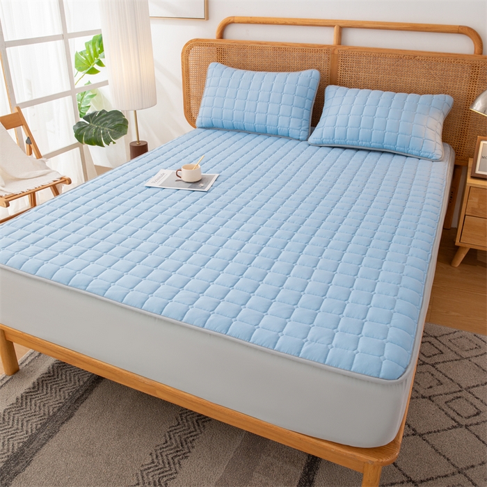 91家纺网 家纺一手货源 找家纺 拾小柒 2025新款A类原棉大豆纤维加厚床褥子床垫保护垫床笠款 天空蓝