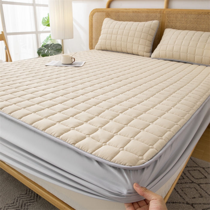 91家纺网 家纺一手货源 找家纺 拾小柒 2025新款A类原棉大豆纤维加厚床褥子床垫保护垫床笠款 浅咖色