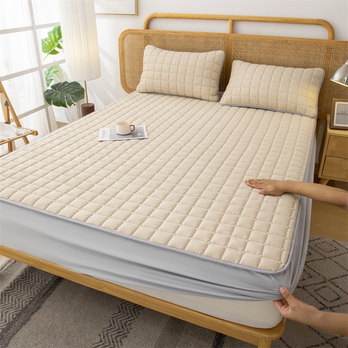 91家纺网 家纺一手货源 找家纺 拾小柒 2025新款A类原棉大豆纤维加厚床褥子床垫保护垫床笠款 浅咖色