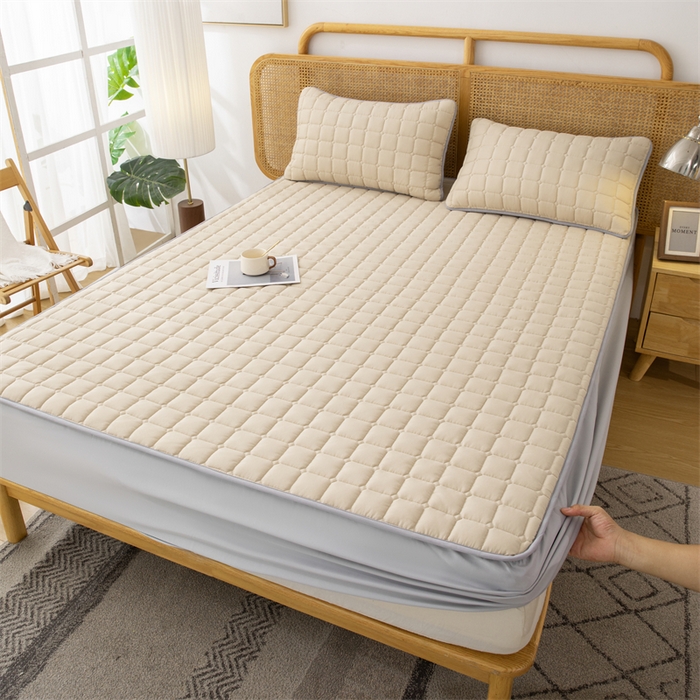 91家纺网 家纺一手货源 找家纺 拾小柒 2025新款A类原棉大豆纤维加厚床褥子床垫保护垫床笠款 浅咖色