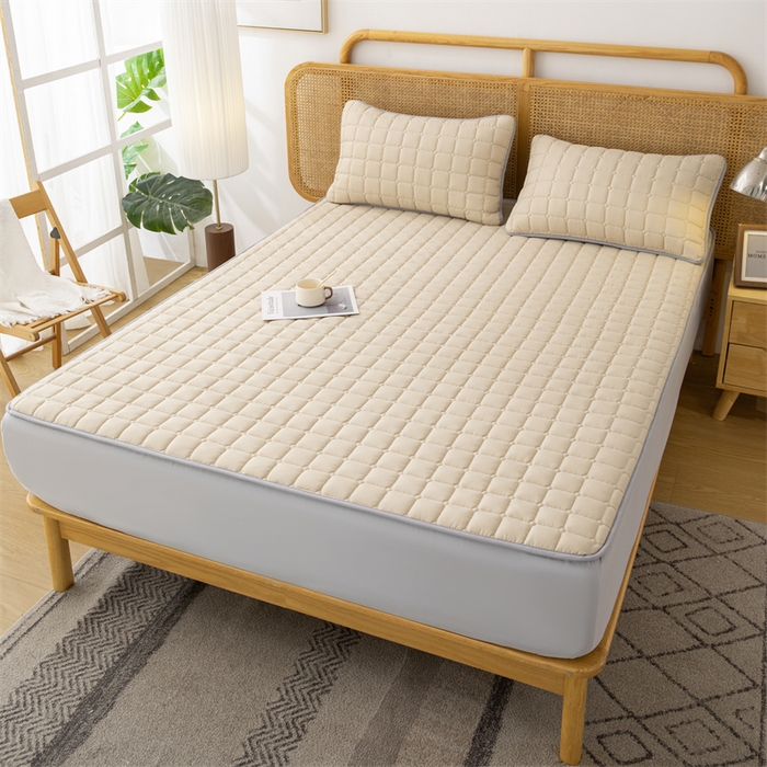 91家纺网 家纺一手货源 找家纺 拾小柒 2025新款A类原棉大豆纤维加厚床褥子床垫保护垫床笠款 浅咖色