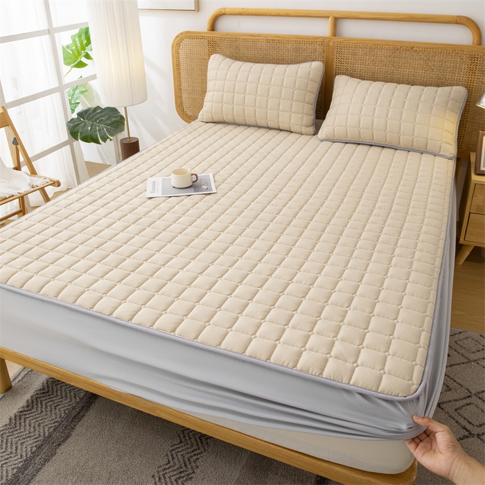 91家纺网 家纺一手货源 找家纺 拾小柒 2025新款A类原棉大豆纤维加厚床褥子床垫保护垫床笠款 浅咖色