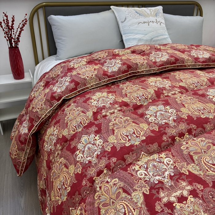 91家纺网 家纺一手货源 找家纺 太阳羽家纺 2025新款莱赛丝印花被加厚保暖被 百年好合