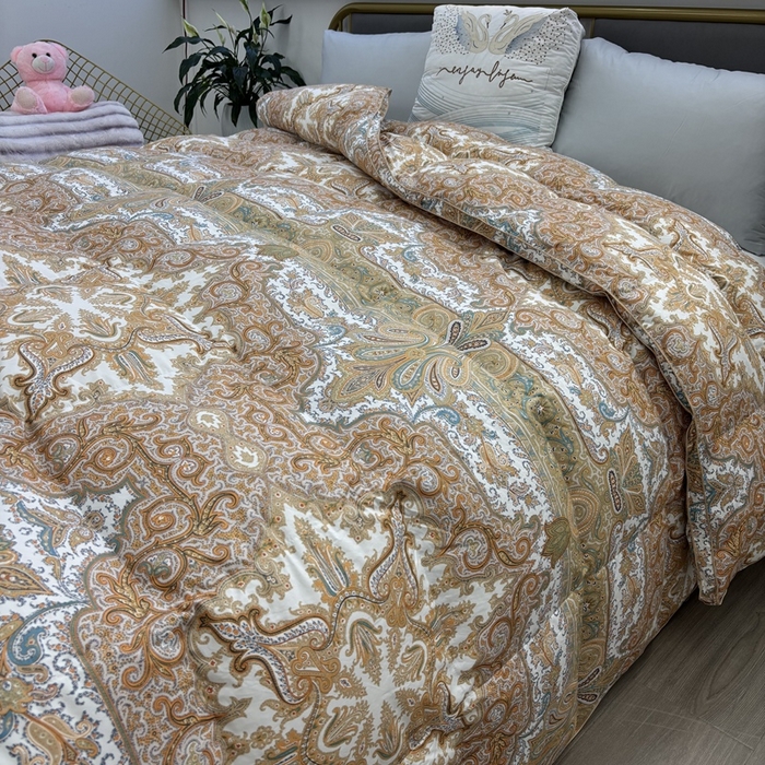 91家纺网 家纺一手货源 找家纺 太阳羽家纺 2025新款莱赛丝印花被加厚保暖被 卡罗风情