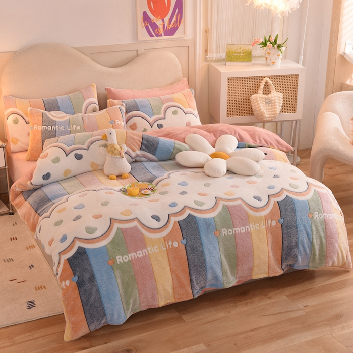 91家纺网 家纺一手货源 找家纺 慕梵家居2025新款雪花绒被套 彩虹