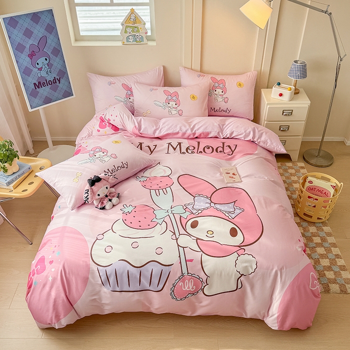 91家纺网 家纺一手货源 找家纺 （总）玉元坊 2025新款大版三丽鸥系列全棉纯棉床单纯棉床裙三四件套简约款