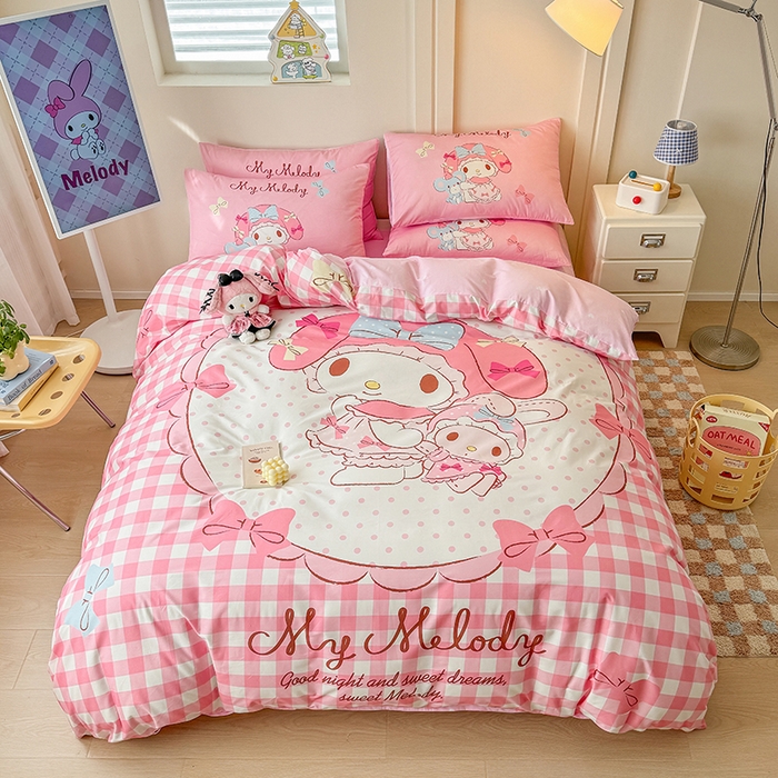 91家纺网 家纺一手货源 找家纺 （总）玉元坊 2025新款大版三丽鸥系列全棉纯棉床单纯棉床裙三四件套简约款