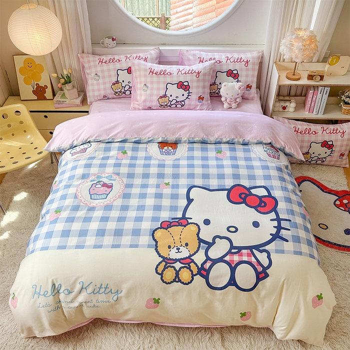 91家纺网 家纺一手货源 找家纺 （总）玉元坊 2025新款大版三丽鸥系列全棉纯棉床单纯棉床裙三四件套简约款