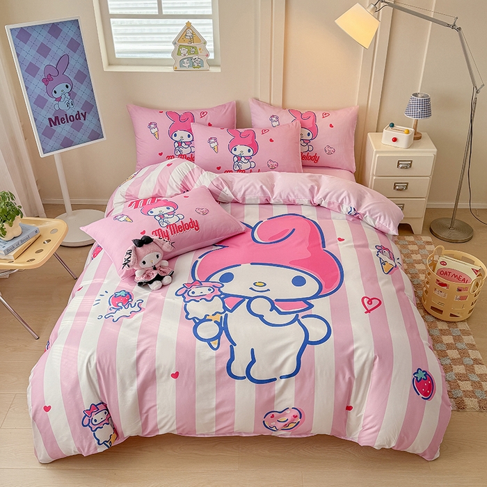 91家纺网 家纺一手货源 找家纺 （总）玉元坊 2025新款大版三丽鸥系列全棉纯棉床单纯棉床裙三四件套简约款