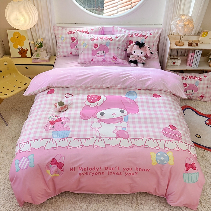 91家纺网 家纺一手货源 找家纺 （总）玉元坊 2025新款大版三丽鸥系列全棉纯棉床单纯棉床裙三四件套简约款