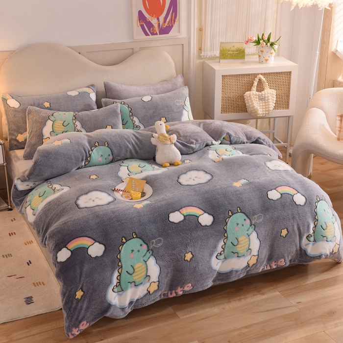 91家纺网 家纺一手货源 找家纺 慕梵家居2025新款雪花绒被套 小恐龙