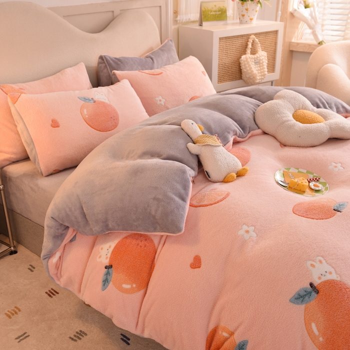 91家纺网 家纺一手货源 找家纺 慕梵家居2025新款雪花绒被套 心想事橙