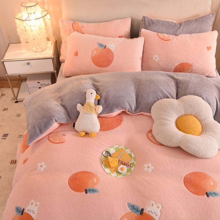 91家纺网 家纺一手货源 找家纺 慕梵家居2025新款雪花绒被套 心想事橙