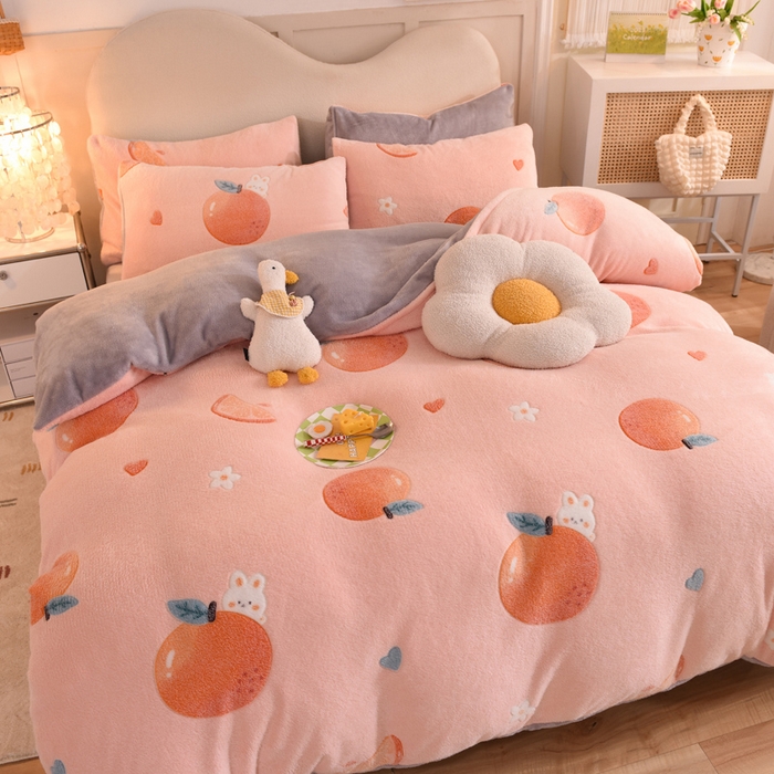 91家纺网 家纺一手货源 找家纺 慕梵家居2025新款雪花绒被套 心想事橙