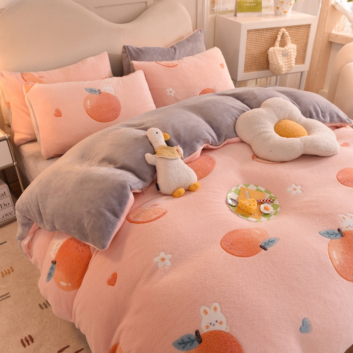 91家纺网 家纺一手货源 找家纺 慕梵家居2025新款雪花绒被套 心想事橙