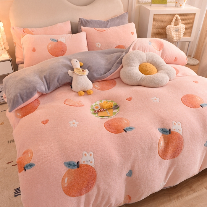 91家纺网 家纺一手货源 找家纺 慕梵家居2025新款雪花绒被套 心想事橙