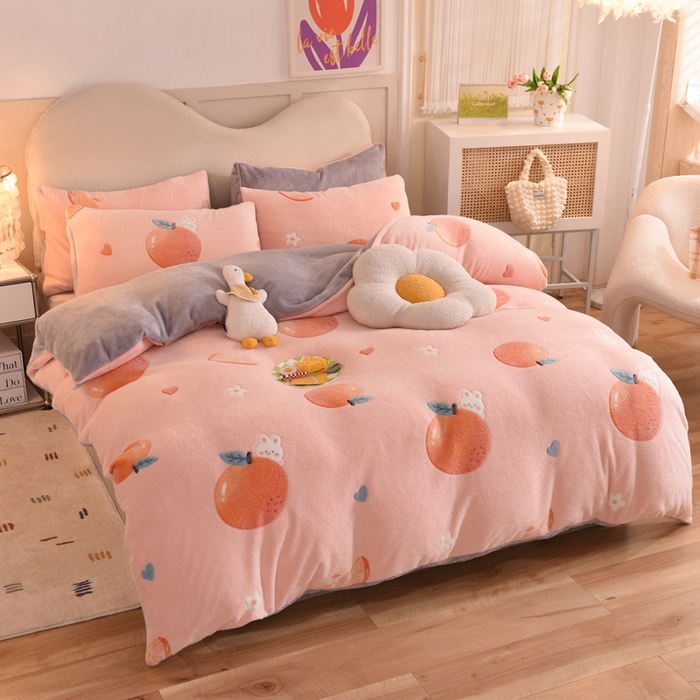 91家纺网 家纺一手货源 找家纺 慕梵家居2025新款雪花绒被套 心想事橙