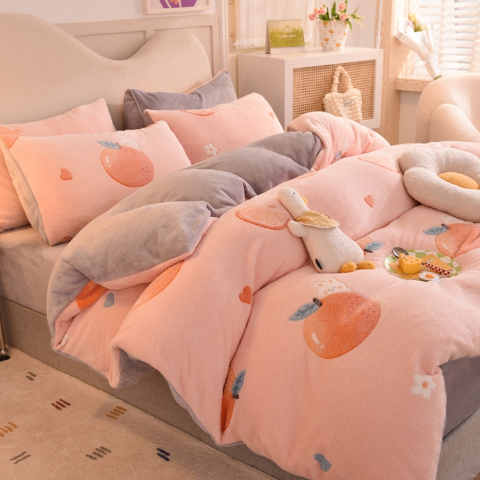 91家纺网 家纺一手货源 找家纺 慕梵家居2025新款雪花绒被套 心想事橙