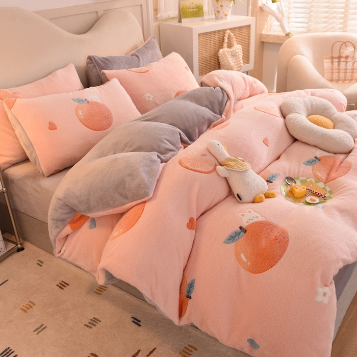 91家纺网 家纺一手货源 找家纺 慕梵家居2025新款雪花绒被套 心想事橙