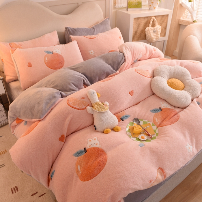 91家纺网 家纺一手货源 找家纺 慕梵家居2025新款雪花绒被套 心想事橙