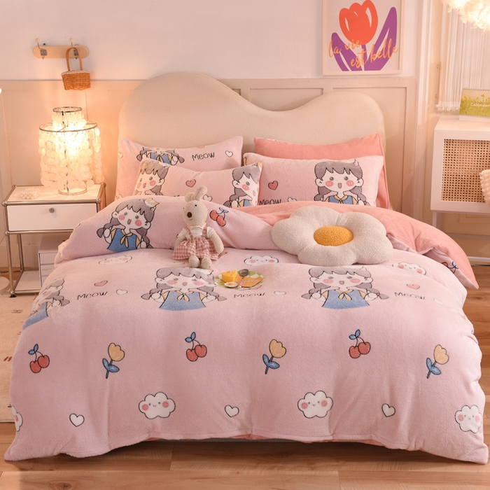 慕梵家居2025新款雪花绒被套 樱桃女孩