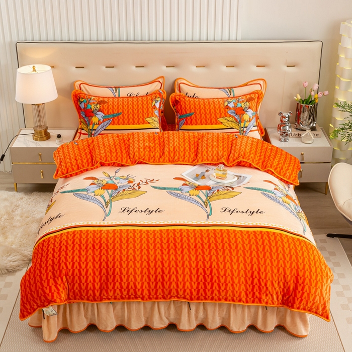 91家纺网 家纺一手货源 找家纺 （总）博兰蒂 2025新款床裙款高克重牛奶绒印花四件套