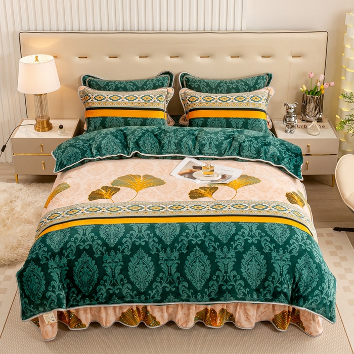 91家纺网 家纺一手货源 找家纺 （总）博兰蒂 2025新款床裙款高克重牛奶绒印花四件套