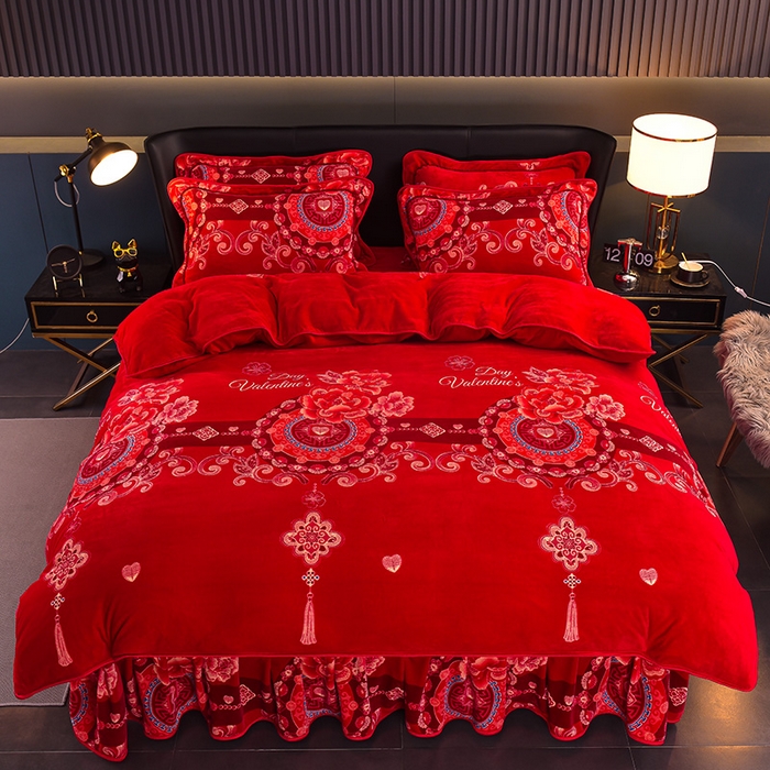 91家纺网 家纺一手货源 找家纺 （总）博兰蒂 2025新款床裙款高克重牛奶绒印花四件套