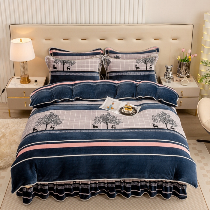 91家纺网 家纺一手货源 找家纺 （总）博兰蒂 2025新款床裙款高克重牛奶绒印花四件套