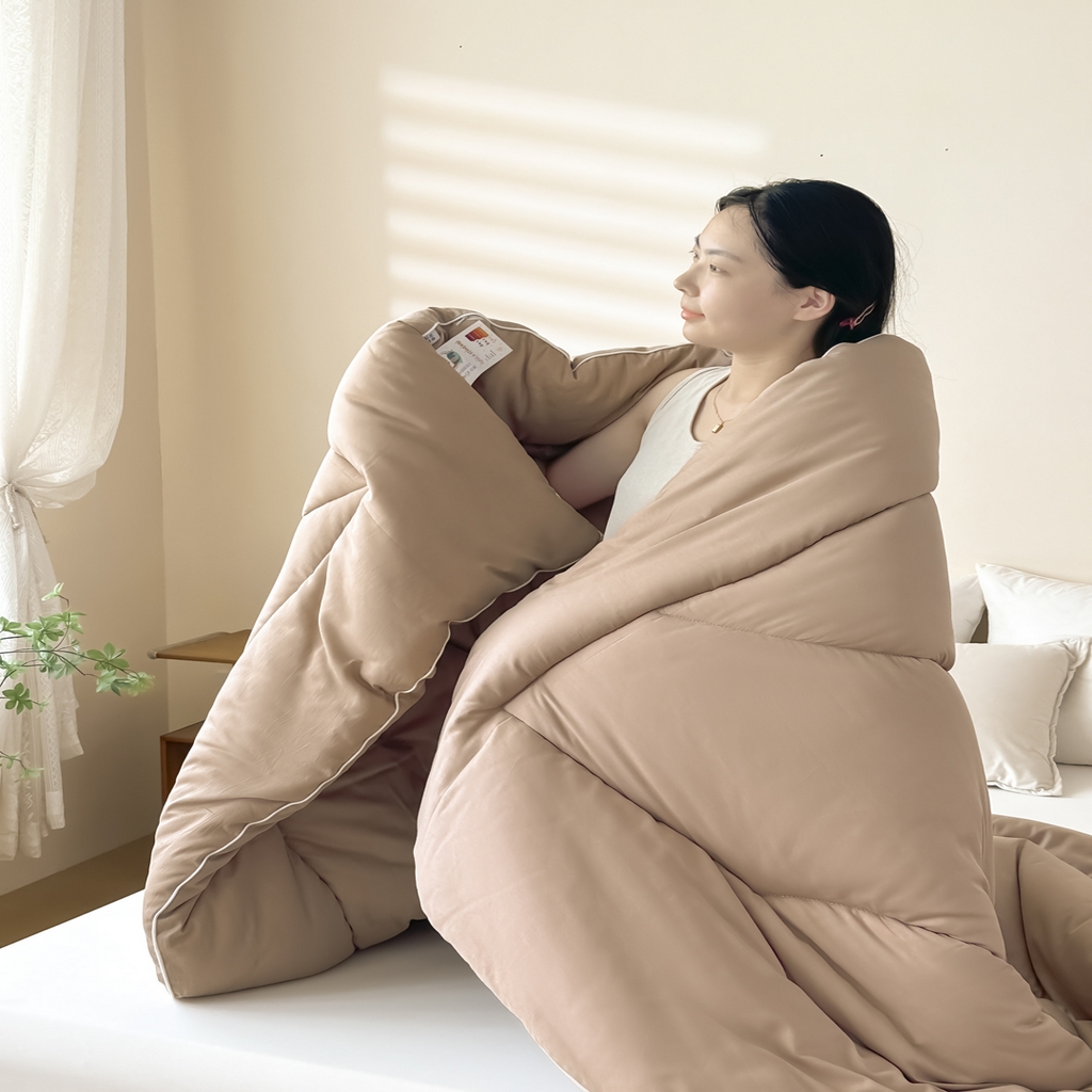 91家纺网 家纺一手货源 找家纺 尊妙被业2026新款全棉棉花被-云朵不染	 云朵不染-全棉卡其