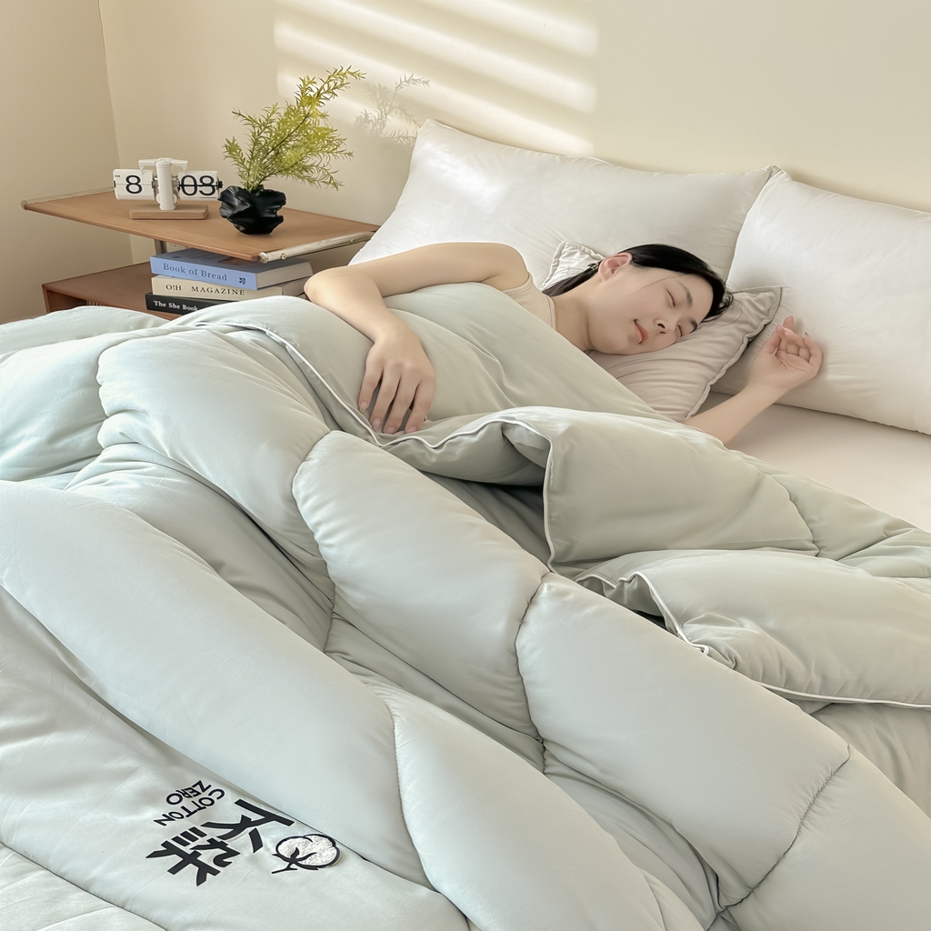 91家纺网 家纺一手货源 找家纺 尊妙被业2026新款全棉棉花被-云朵不染	 云朵不染-全棉绿