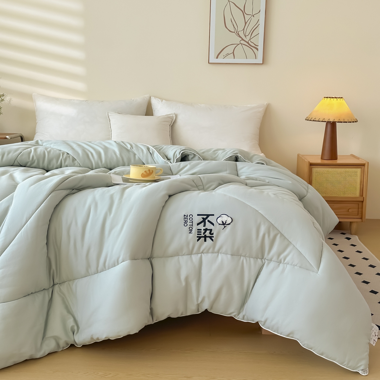 91家纺网 家纺一手货源 找家纺 尊妙被业2026新款全棉棉花被-云朵不染	 云朵不染-全棉绿