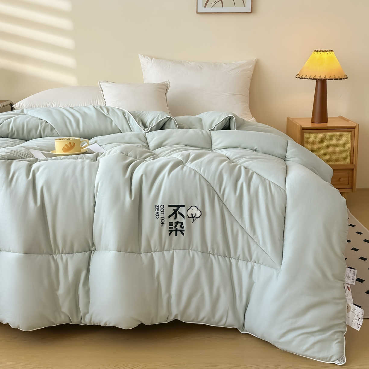 91家纺网 家纺一手货源 找家纺 尊妙被业2026新款全棉棉花被-云朵不染	 云朵不染-全棉绿