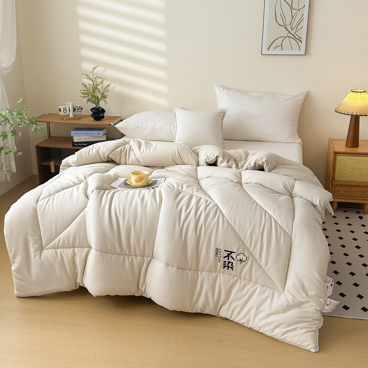 91家纺网 家纺一手货源 找家纺 尊妙被业2026新款全棉棉花被-云朵不染	 云朵不染-全棉米驼