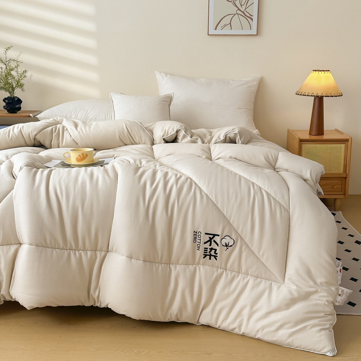 91家纺网 家纺一手货源 找家纺 尊妙被业2026新款全棉棉花被-云朵不染	 云朵不染-全棉米驼