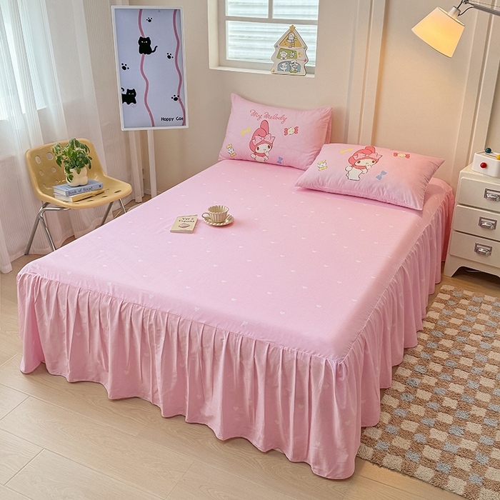 91家纺网 家纺一手货源 找家纺 玉元坊 2025新款大版三丽鸥系列全棉纯棉床单纯棉床裙三四件套简约款 糖果美乐蒂