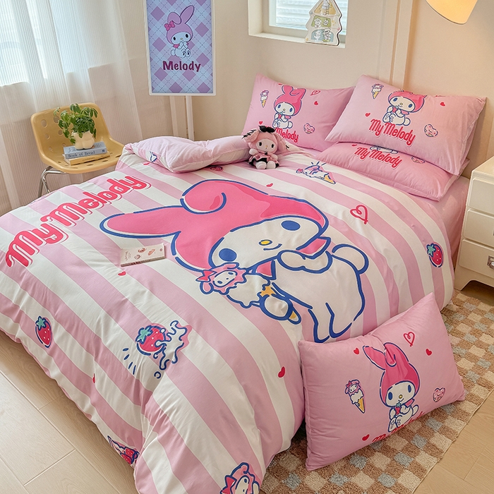 91家纺网 家纺一手货源 找家纺 玉元坊 2025新款大版三丽鸥系列全棉纯棉床单纯棉床裙三四件套简约款 甜筒美乐蒂