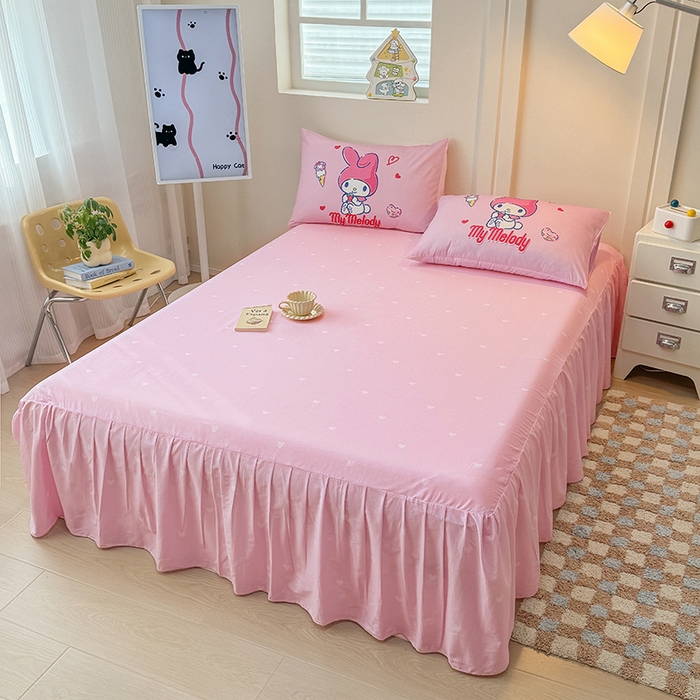 91家纺网 家纺一手货源 找家纺 玉元坊 2025新款大版三丽鸥系列全棉纯棉床单纯棉床裙三四件套简约款 甜筒美乐蒂