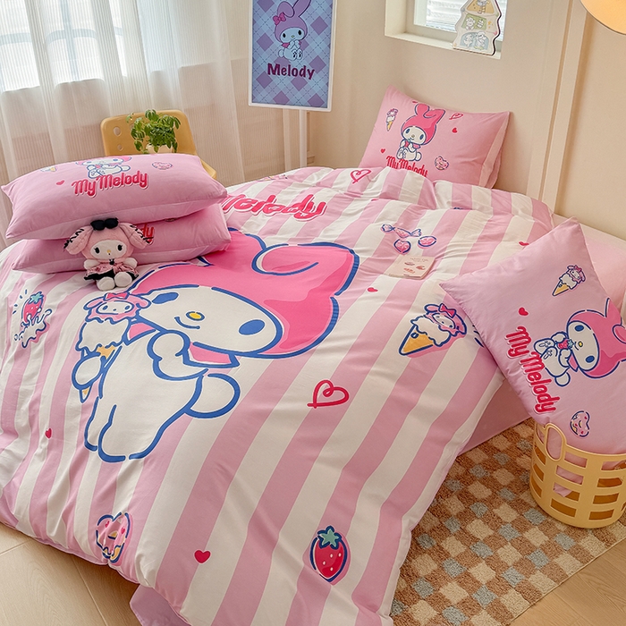 91家纺网 家纺一手货源 找家纺 玉元坊 2025新款大版三丽鸥系列全棉纯棉床单纯棉床裙三四件套简约款 甜筒美乐蒂