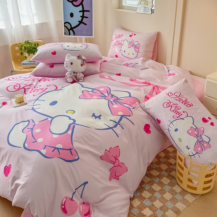 91家纺网 家纺一手货源 找家纺 玉元坊 2025新款大版三丽鸥系列全棉纯棉床单纯棉床裙三四件套简约款 甜心凯蒂