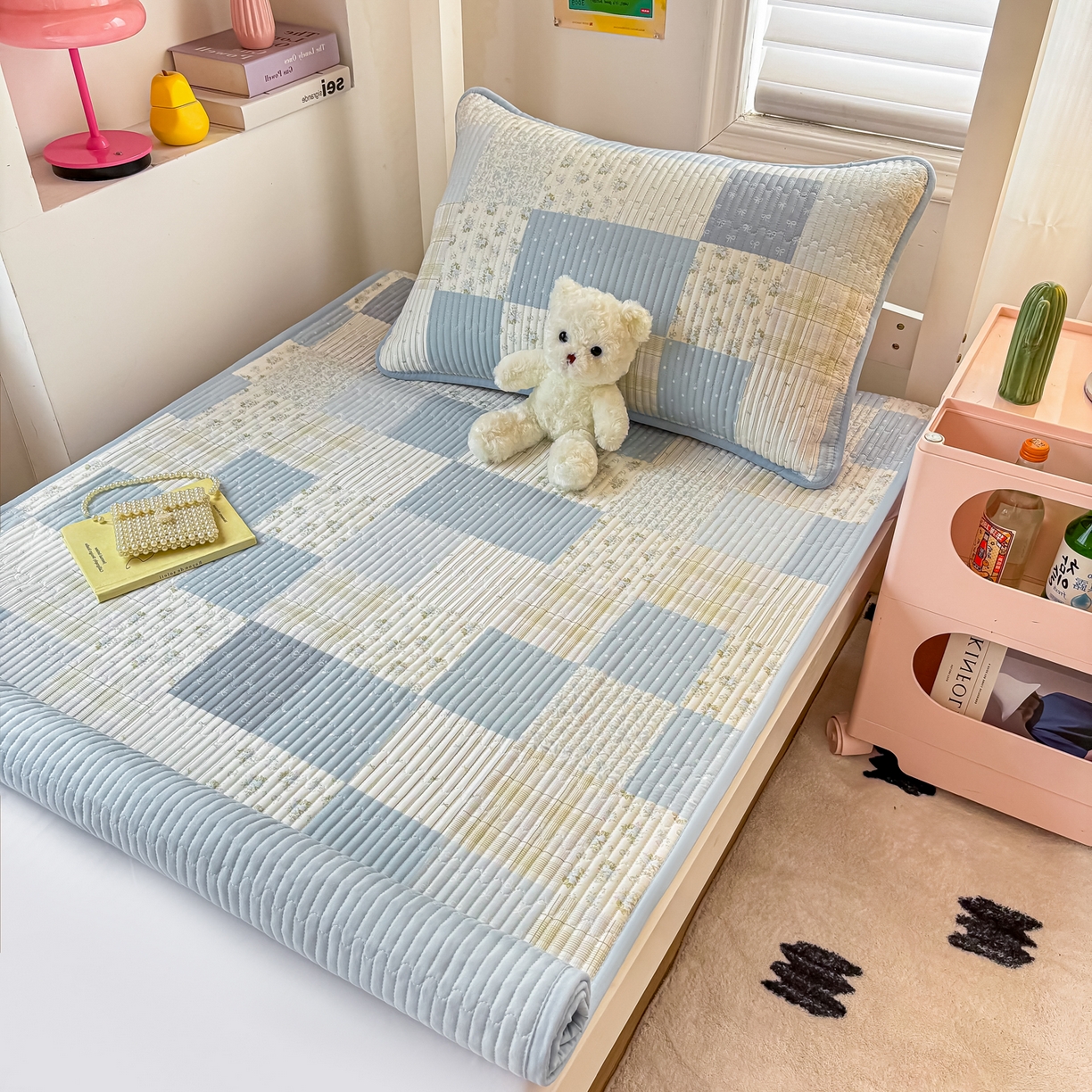 91家纺网 家纺一手货源 找家纺 恒尚居 2025新款A类全棉印花夹棉床盖四季款-系列一 【芳菲-蓝】全棉-四季款