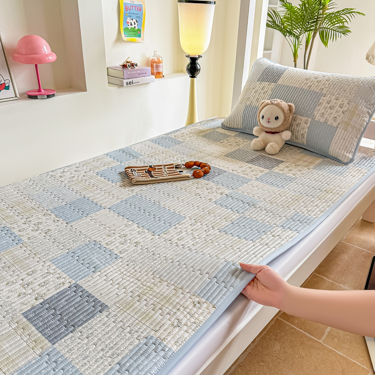 恒尚居 2025新款A类全棉印花夹棉床盖四季款-系列一 【芳菲-蓝】全棉-四季款