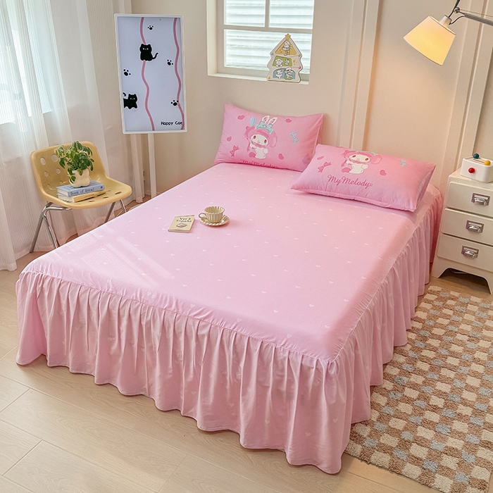 91家纺网 家纺一手货源 找家纺 玉元坊 2025新款大版三丽鸥系列全棉纯棉床单纯棉床裙三四件套简约款 甜心美乐蒂