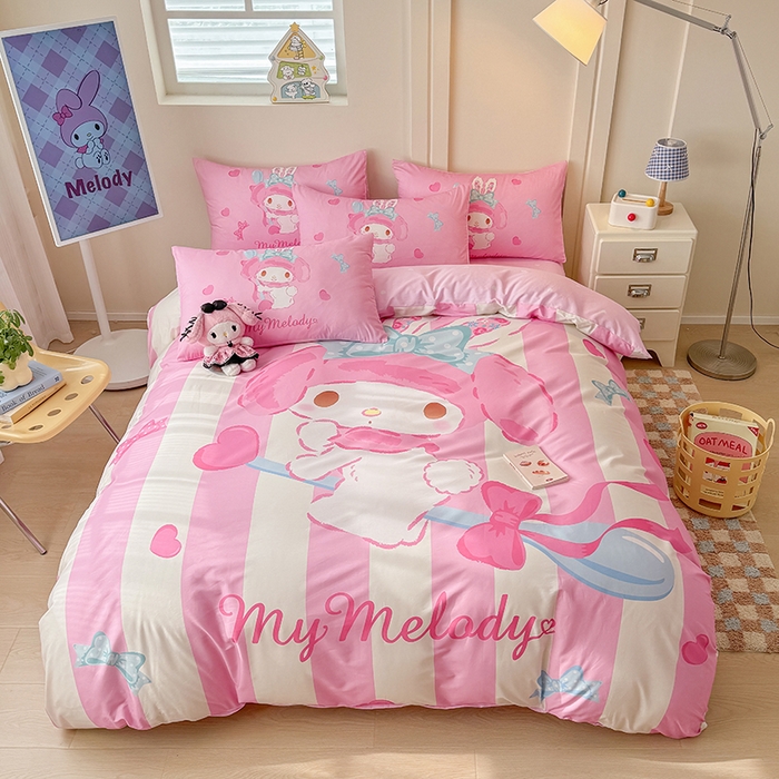 玉元坊 2025新款大版三丽鸥系列全棉纯棉床单纯棉床裙三四件套简约款 甜心美乐蒂