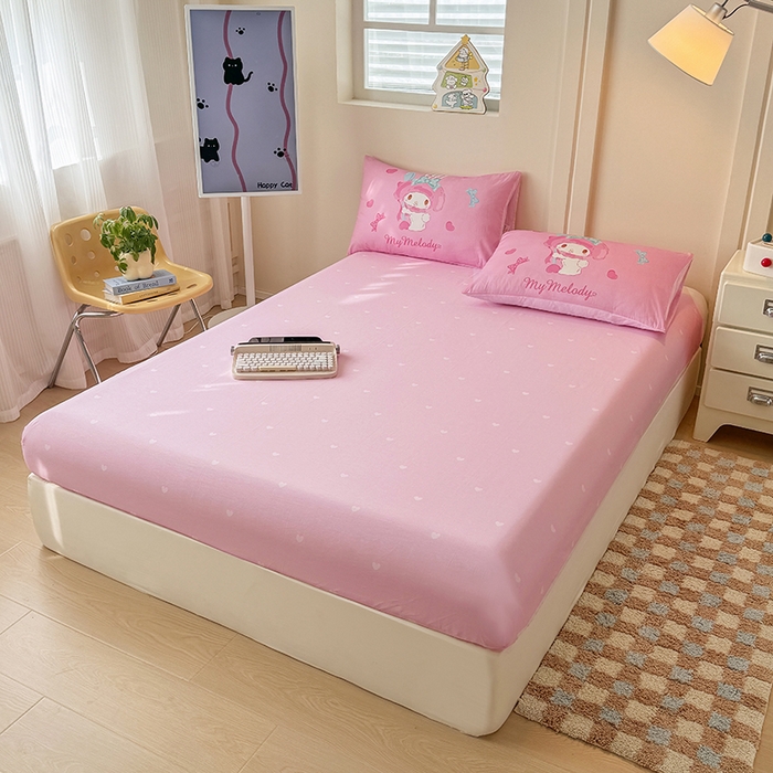 91家纺网 家纺一手货源 找家纺 玉元坊 2025新款大版三丽鸥系列全棉纯棉床单纯棉床裙三四件套简约款 甜心美乐蒂