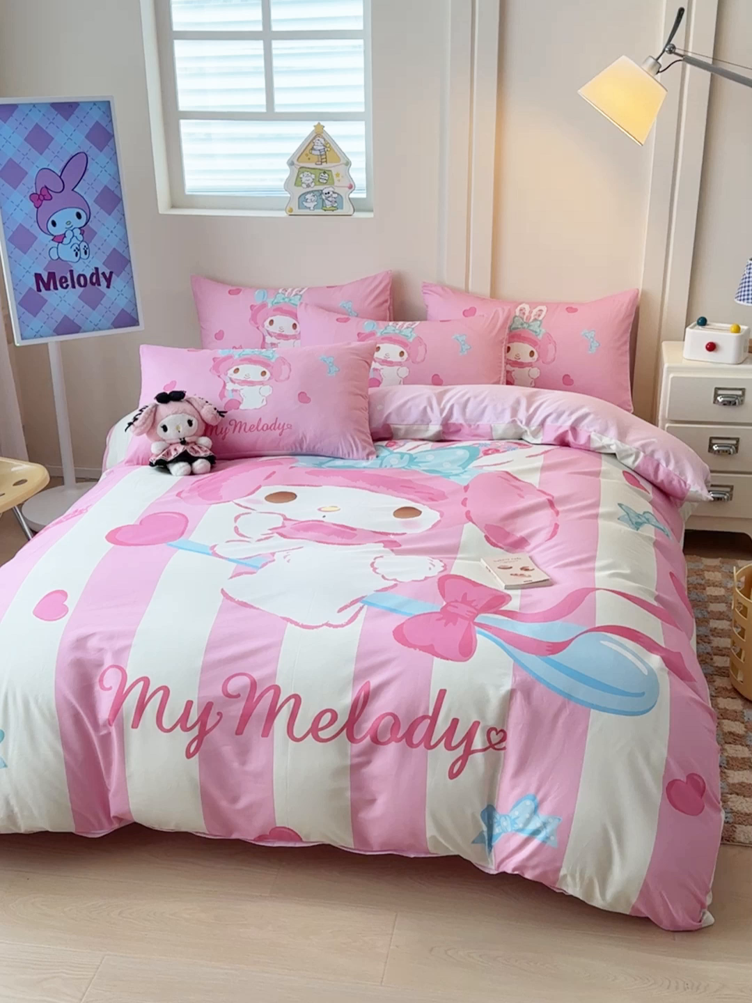 91家纺网 家纺一手货源 找家纺 玉元坊 2025新款大版三丽鸥系列全棉纯棉床单纯棉床裙三四件套简约款 甜心美乐蒂